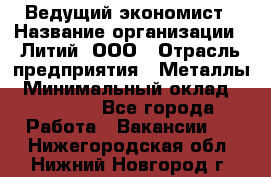 Ведущий экономист › Название организации ­ Литий, ООО › Отрасль предприятия ­ Металлы › Минимальный оклад ­ 24 000 - Все города Работа » Вакансии   . Нижегородская обл.,Нижний Новгород г.